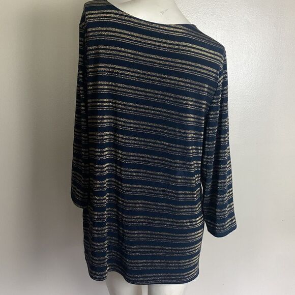 CHICO'S Travelers Top XL Sz 3  black Gold Stripe Blouse Stretch Wrinkle Resist - Picture 4 of 6